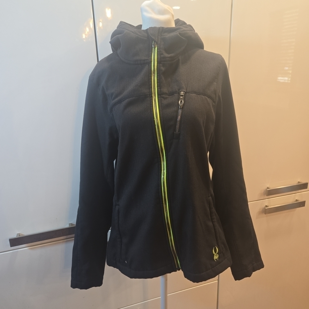 Spyder Womens Hooded Soft Shell Full Zip Fleece Lined Jacket Dark Gray Medium